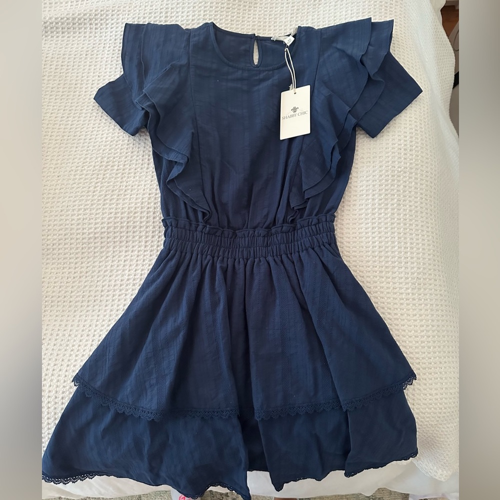 NWT Navy Short Sleeve Ruffled Dress